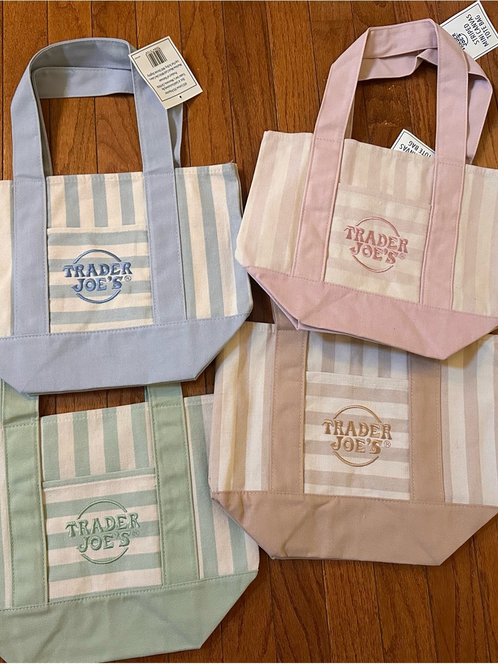 Trader Joe's Pastel Stripe Canvas Tote — Pink, Blue, Mint, Beige